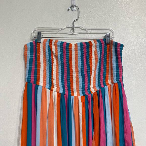 Torrid Multicolor Striped Gauze Midi Strapless Dress Sz 2 - Picture 3 of 14